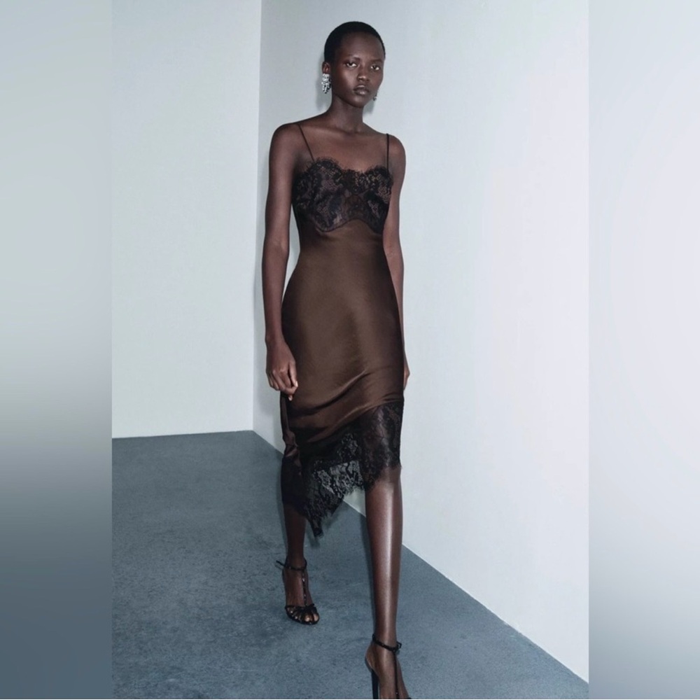 Zara Asymmetric Satin Dress with lace - Picture 6 of 10